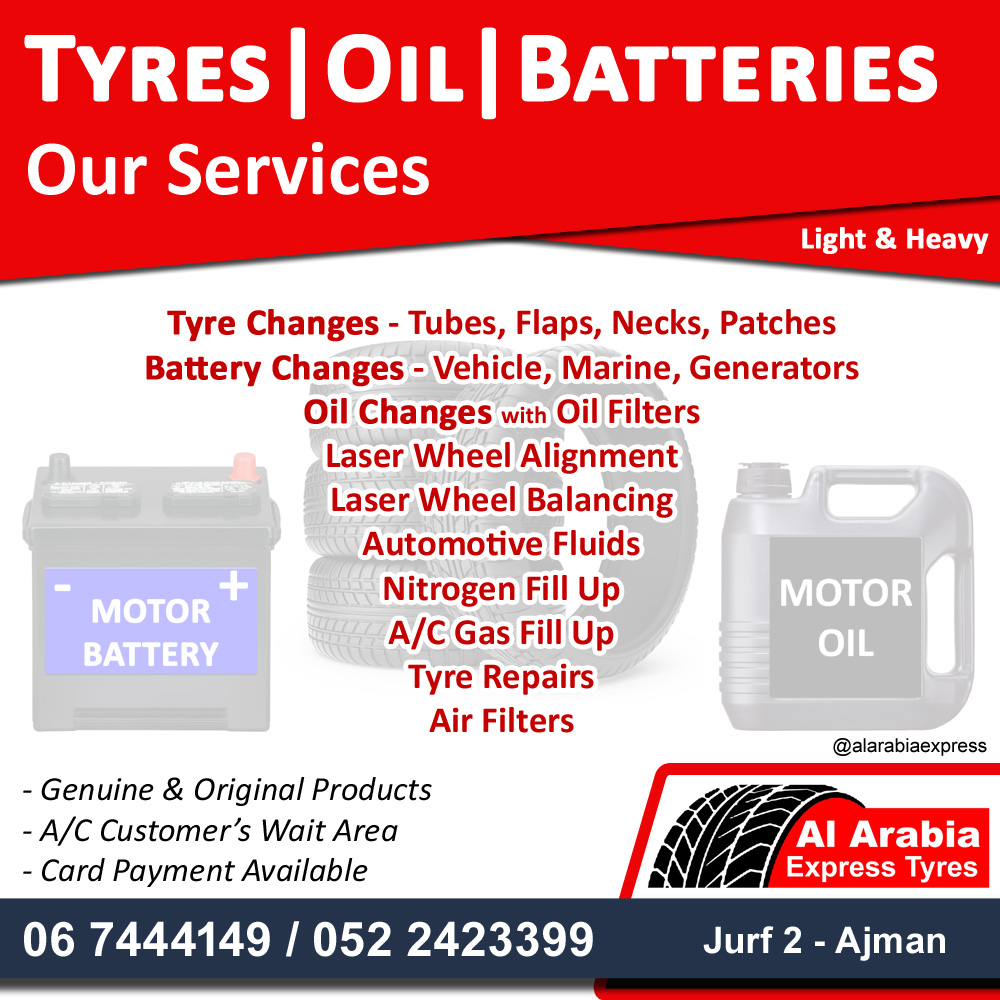 Tyre Changes, Battery Changes, Oil Changes, Wheel Alignment, Wheel Balancing, AC Gas Fillup, Tyre Repair